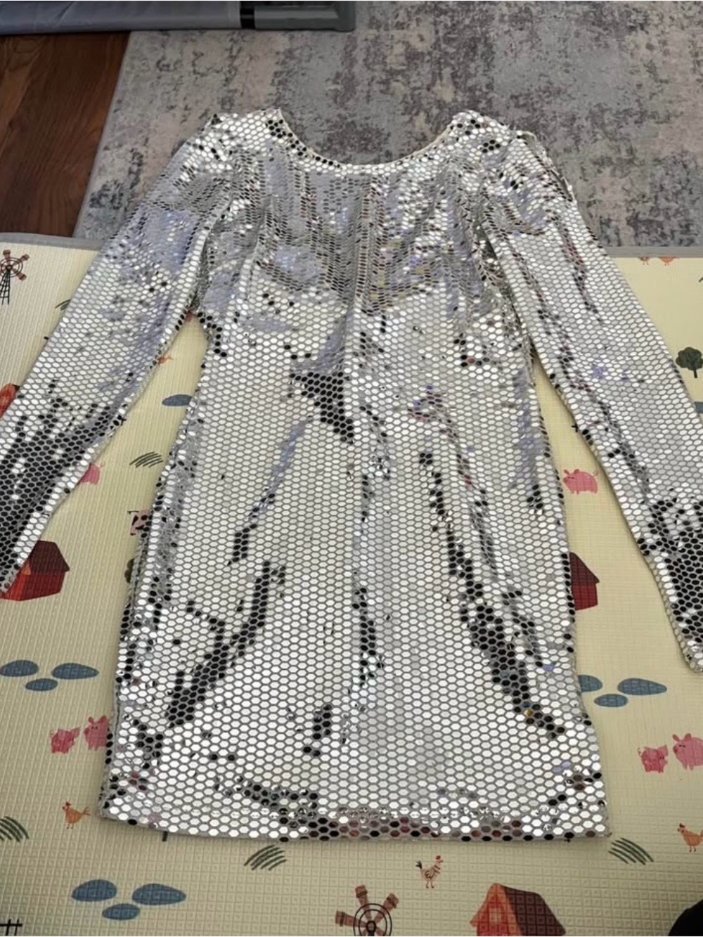 Silver Sequin Long-Sleeve Party Dress
